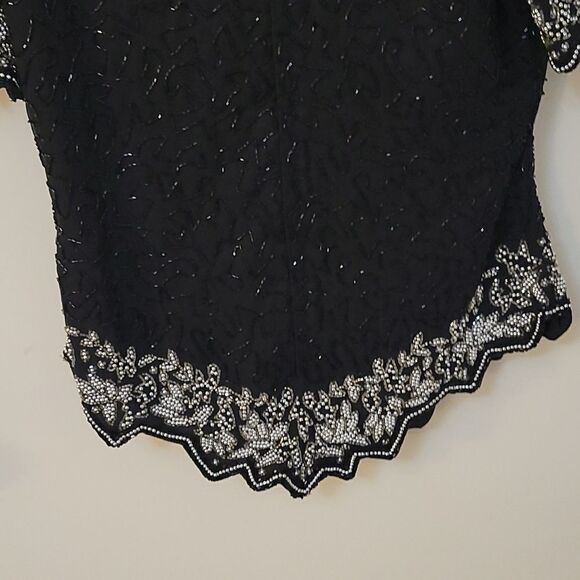 VTG LAURENCE KAZAR Glass Beaded Formal Black Tie Castlecore Blouse Small - Picture 8 of 13